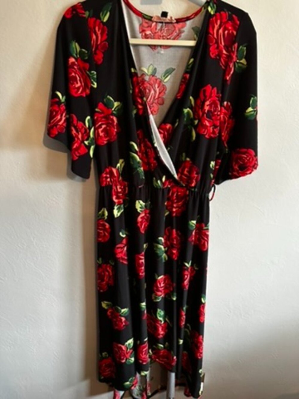 East Adeline Black Dress with Red Roses - Size 2x